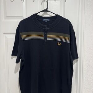 Fred Perry Black Shirt with Brown, Gold and White Accents